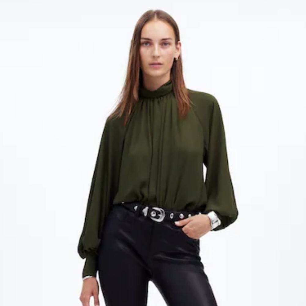 Mwt Madewell Turtleneck Long-Sleeve Top in Chiffon In Mossy Umber XXS